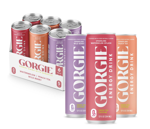 GORGIE Sugar Free Natural Energy Drinks, Sparkling Original Variety Pack (6 Cans) Healthy Energy Drink, Natural Coffee Replacement with Green Tea Caffeine and Biotin 150mg Caffeine, Vegan, Low Calorie
